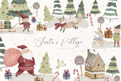 Santa Claus Village Winter Holidays Christmas Illustration