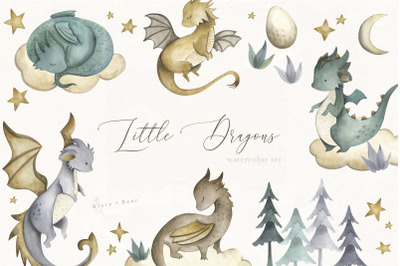 Dragons Baby Watercolor Illustration