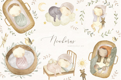 Newborn Baby Watercolor Clipart Illustration