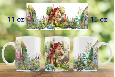 Spring house mug wrap design Garden mug sublimation png