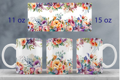 Wild flower mug wrap design Floral mug sublimation png