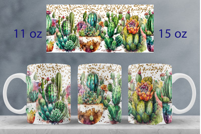 Cactus mug wrap design Succulent mug sublimation png Blossom