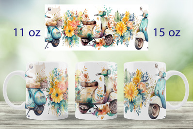 Spring mug wrap design Floral motorcycle mug sublimation png