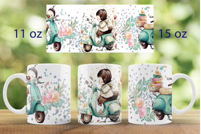 Spring mug wrap design Floral motorcycle mug sublimation png