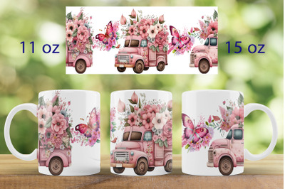 Spring floral mug wrap Vintage truck mug sublimation png