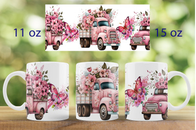 Spring floral mug wrap Vintage truck mug sublimation png