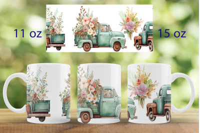 Spring floral mug wrap Vintage truck mug sublimation png