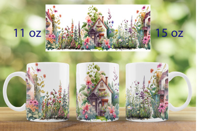 Spring house mug wrap design Garden mug sublimation png