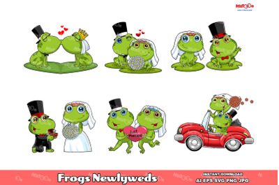 Cute Frogs Cartoon Characters Newlyweds