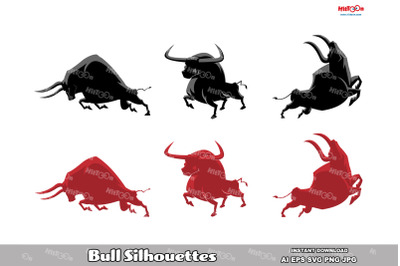 Bull Silhouettes Graphic Design Symbols