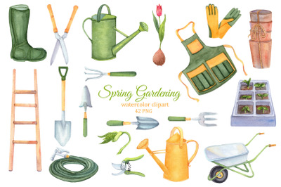 Spring gardening watercolor clipart, rustic farmhouse, sublimation PNG
