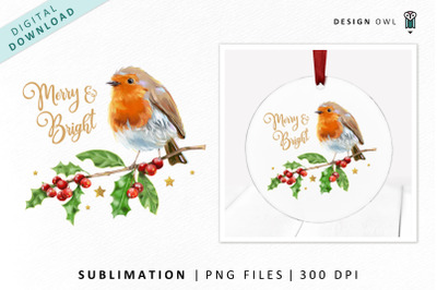 Merry and Bright Robin - Christmas Sublimation File