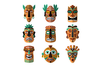 Mask totems. Hawaii authentic tribal masks mythological totems recent