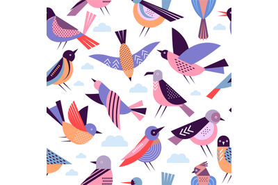 Birds pattern. Flying abstract birds stylized geometrical illustration