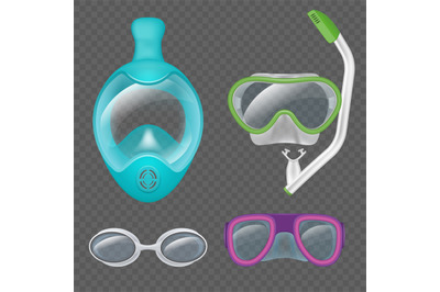 Diving mask. Professional glasses for underwater exploration different