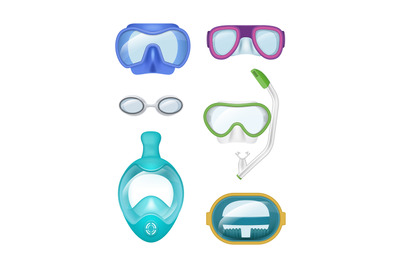 Diving mask. Transparent professional masks or glasses for exploring u