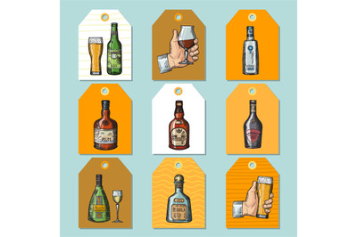 Alcoholic drinks cards. template badges for restaurant menu with vario