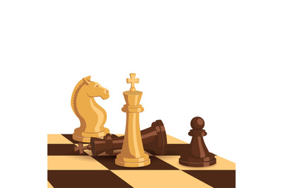 Chess concept background with black and white chess figures standing o