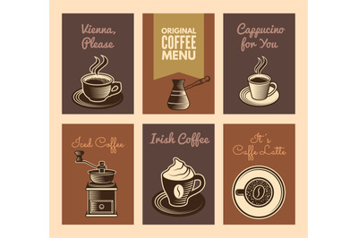 Coffee cards. templates for design menu for cafe. vector templates