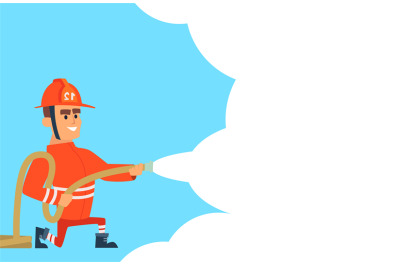 Firefighter. brave professional firefighter in orange costume. Vector