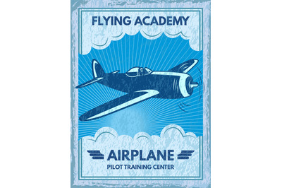 Flying academy poster. invitation to airplane school. vector placard t