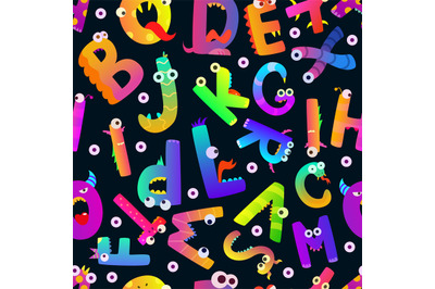 Funny alphabet pattern. scary letters and characters on different symb