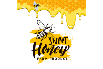 Honey background. flow of honey on lettering. Vector conceptual templa