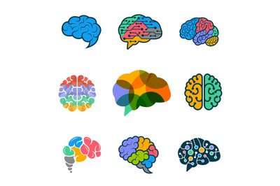 Intellectual brain signs. Mental game icons head nerve health and crea