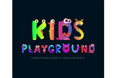 Kids playground. funny lettering title for kids attraction places. Vec