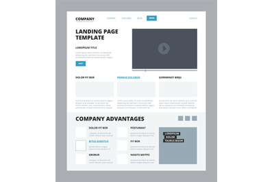 Landing page template. Website blog news company articles wireframe we