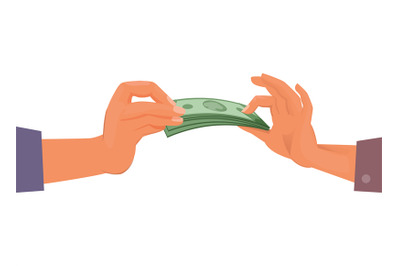 Money in hands. people transmit money one to another. Vector concept i