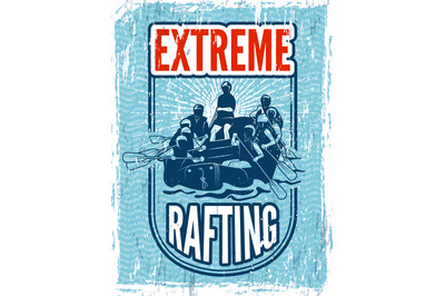 Rafting poster. extreme outdoor adventure on mountain river. Vector pl