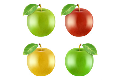 Realistic closeup apple. 3d natural sweet red green yellow apples mode