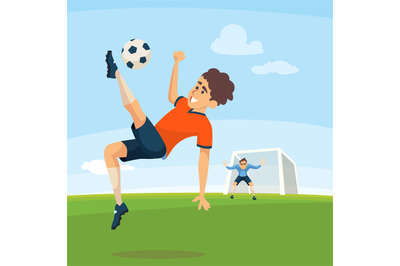 Soccer player. football gamer hitting to ball. vector outdoor sport ac