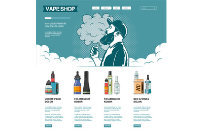 Vape shop. landing web page UI design template vape accessories