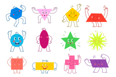 Simple form characters. Geometric abstract people with funny emotions