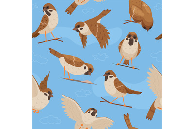 Sparrows pattern. Textile design project with flying chrisp moving bir