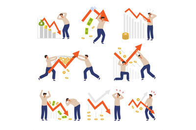 Finance crisis. Falling arrows on business graphs financial economic r