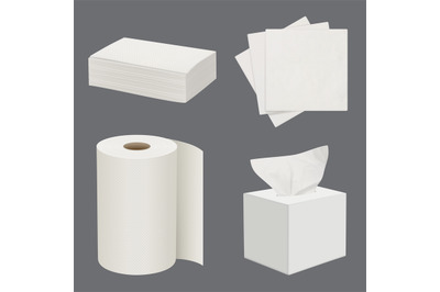 Napkins realistic. Soft white paper and kitchen towels for self hygien