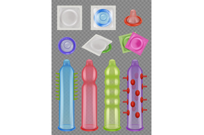 Condoms. Different types of latex condoms contraceptive for helthy lif