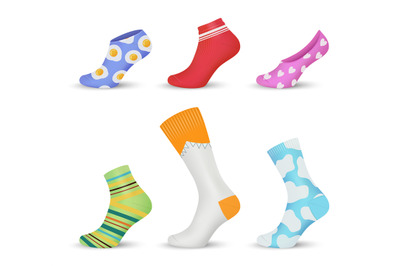 Colored socks. Beauty fashioned item for foot socks decent vector real