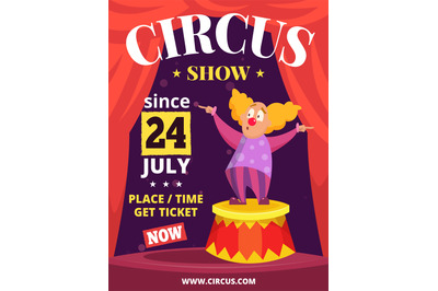 Circus placard. poster invitation to circus entertainment show clown c