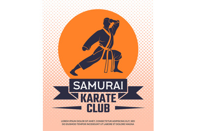 Karate poster. samurai club fighters placard with place for text. Vect