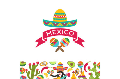 Mexican background. cactus techila sombrero authentic symbols of mexic