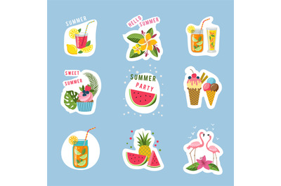 Summertime symbols. ice cream flamingo flowers cocktails. vector stick