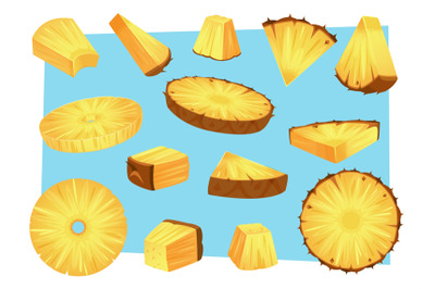 Pineapples. Sliced cartoon natural fruits tropical pineapple pieces co