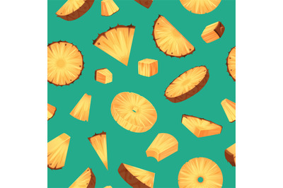 Pineapple pattern. Sliced food in cartoon style tropical healthy anana