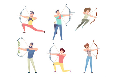 Archers. Sport activity with battle archer and arrows characters of di