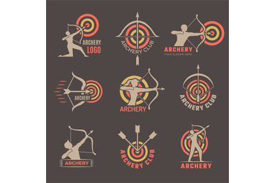 Archery club. Labels or logo with bow and archer recent vector busines