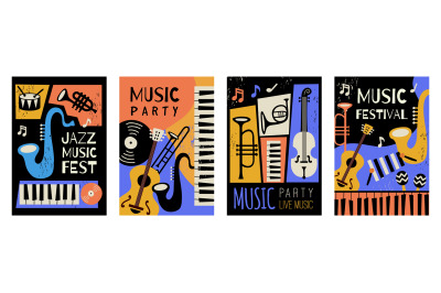 Music cards. Posters invitation for musical event recent vector templa